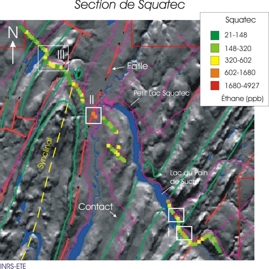 Répartition spatiale déthane le long de la Section du lac Squatec