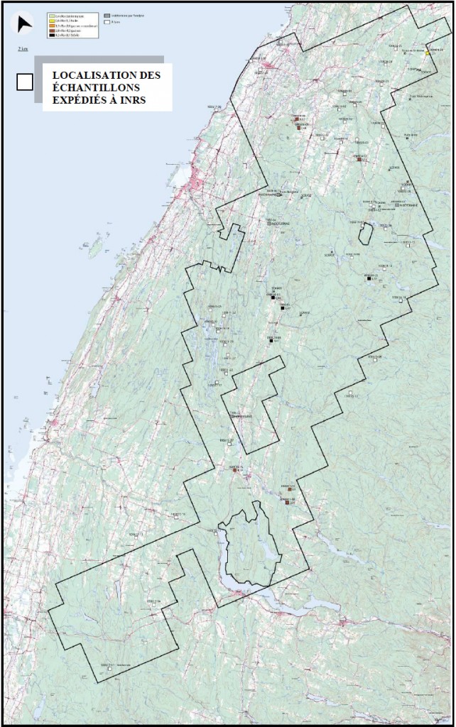 Localisation des 54 échantillons pour lanalyse Ro (octobre 2010)