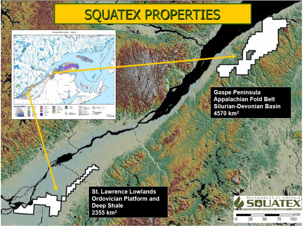 Squatex's properties in effect since 2006 in the Lower St. Lawrence- Gaspé area and in the St. Lawrence Lowlands area