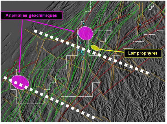 Important structural corridors in a west-north-west direction observed in the extension of the Saguenay graben